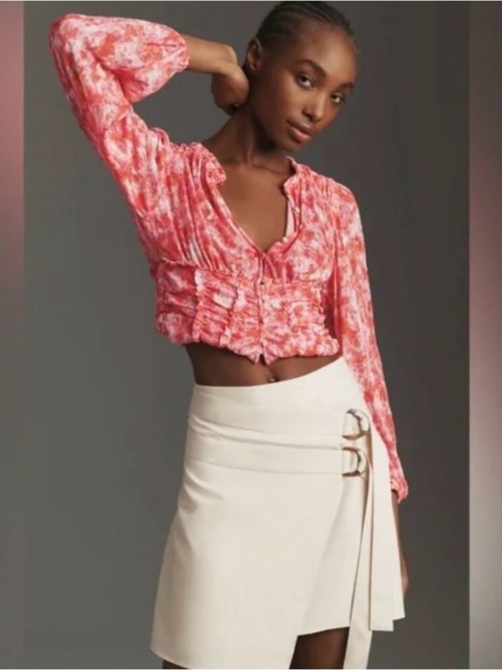 Anthropologie Pink Tie-Dye Ruched Crop Top
